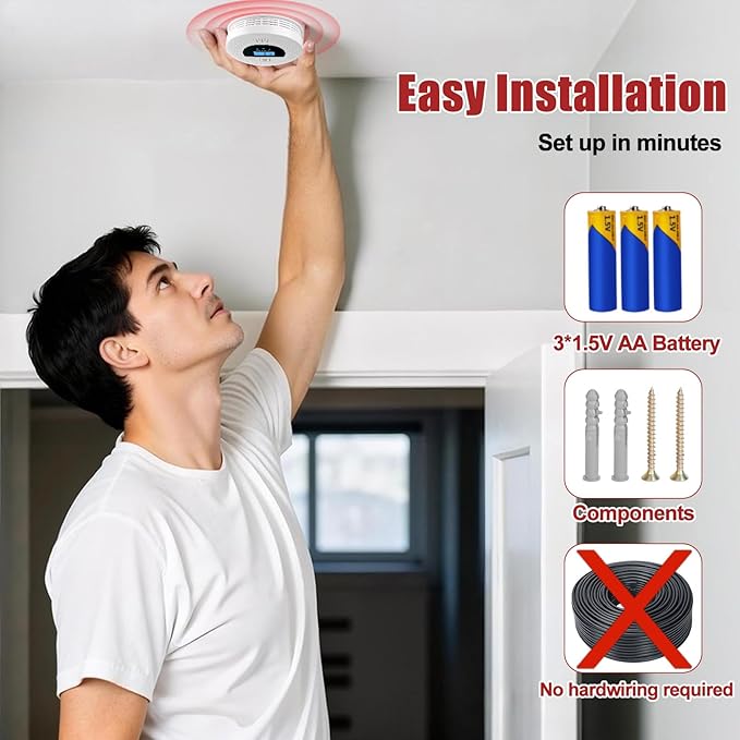 1-Pack Interconnected Smoke and Carbon Monoxide Detector, Test Button & Replaceable Battery, Smoke and CO Alarm for Home, Hallways, Bedroom, Reliable Alert