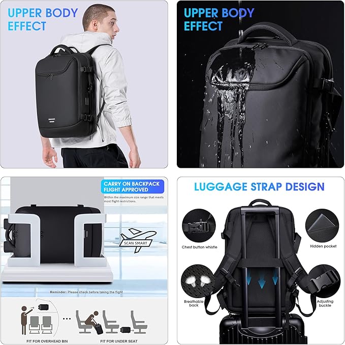 Vacuum Seal Travel Backpack, Expandable Vacpack Backpack with Vaccum Compression System, Water Ressistant 17.3 Inch Laptop Backpack with USB Charging Port-Vacuum Pump Included