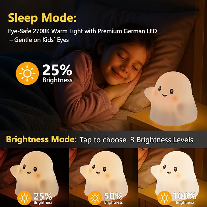 NEXTANG Ghost Night Light for Kids – Gift & Fun Toy for Kids, Touch Tap Lamp with Sounds, Squishy Silicone, Eye-Safe LED, 30-Min Timer, Dimmable Rechargeable Bedside Table Lamp – Gift for Boys & Girls