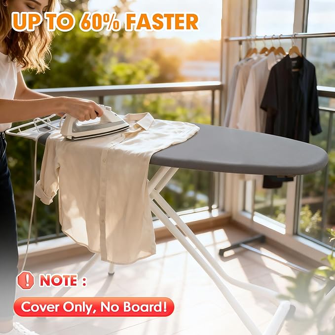 Ironing Board Cover and Pad, 21x54 Extra Large Thick Iron Padding, Scorch & Stain Resistant Ironing board cover, Heavy Duty Iron Board Padded with Adjustable Fasteners Durable Elastic Edge, Grey
