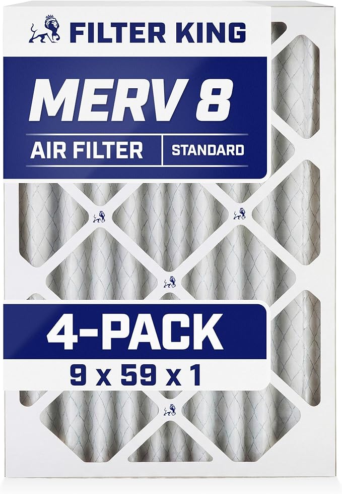 Filter King 9x59x1 Air Filter | 4-PACK | MERV 8 HVAC Pleated A/C Furnace Filters | MADE IN USA | Actual Size: 9 x 59 x .75"