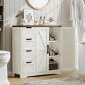 Vabches Farmhouse Bathroom Cabinet, Freestanding Storage Cabinet with 4 Drawers and 2 Doors, Rustic Storage Organizer with Adjustable Shelf for Bathroom, Living Room, Entryway, White