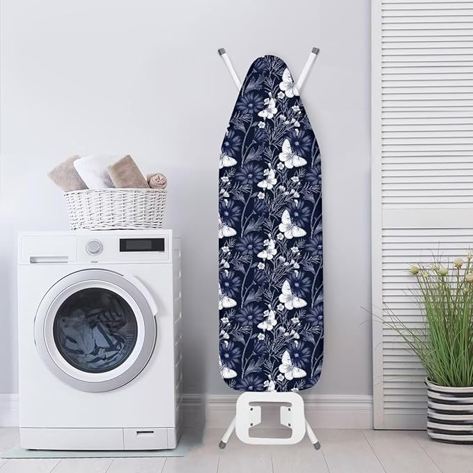 ZCFYGDX Ironing Board Covers Butterfly Blue Flower Print Lightweight & Breathable Anti-Slip & Wear-Resistant (18 x 58 in) Hook & Loop Elastic Edge Easy to Install, Scorch Resistant Decor Size-2XL