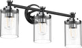 PHIXART Bathroom Lighting Fixtures Black and Chrome Bathroom Vanity Light with Cylindrical Clear Stripes Glass Lampshade E26 Socket Base Bathroom Lighting Fixtures Over Mirror (3 Lights)
