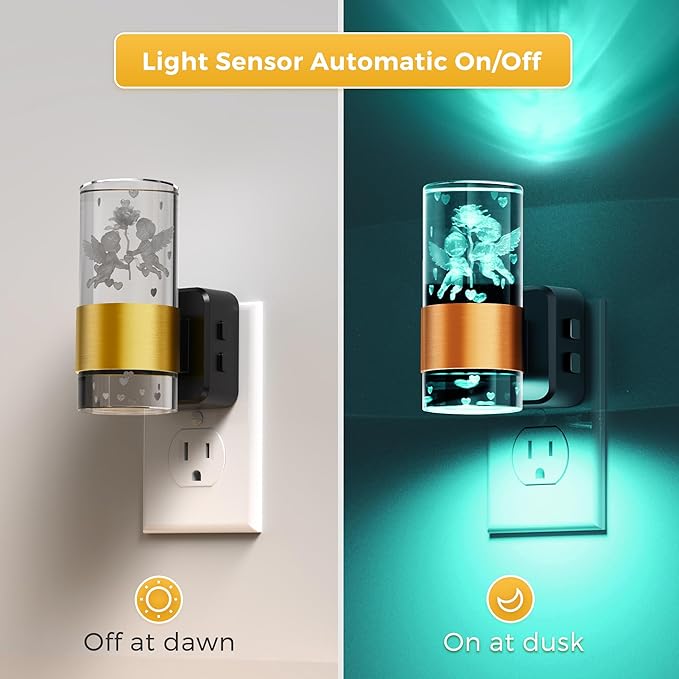 L LOHAS LED Night Lights Plug into Wall,[2-Pack] Dusk to Dawn Nightlight,9 Colors Changing,Adjustable Brightness,Acrylic Decorative Night Lights for Bathroom,Wedding,Birthday Gift