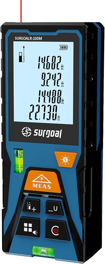 Laser Distance Meter 328ft – Digital Laser Measuring Tool with LCD Backlit Display, Area Volume Pythagorean, ±2mm Accuracy, Class II, Electronic Tape Measure for DIY Construction – AAA Battery Powered