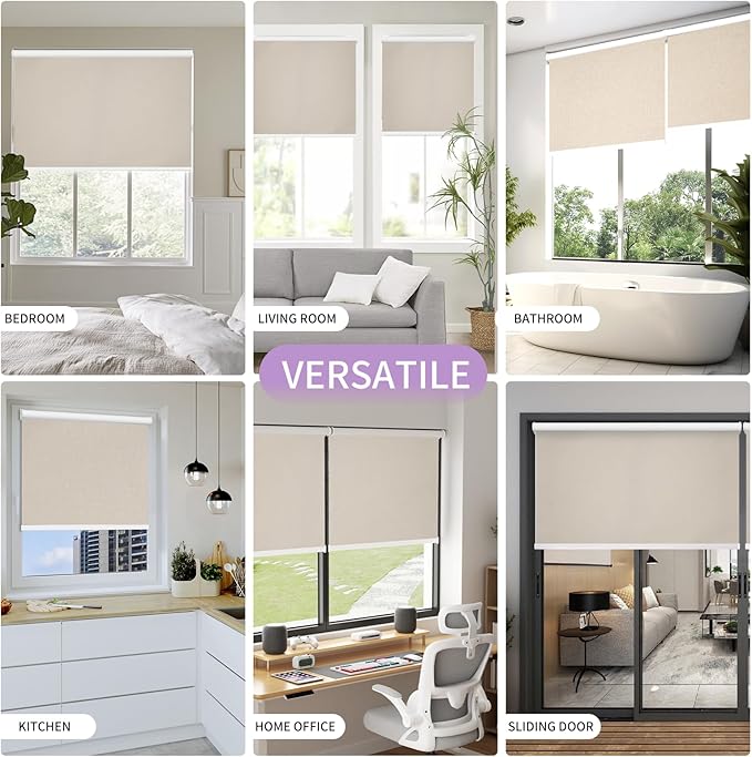 Astomi Motorized Blinds with Remote - Blackout Smart Roller Shades Compatible with Alexa & Goggle Home, Solar Rechargeable, Custom Size 22" - 100" for Indoor Window, Linen