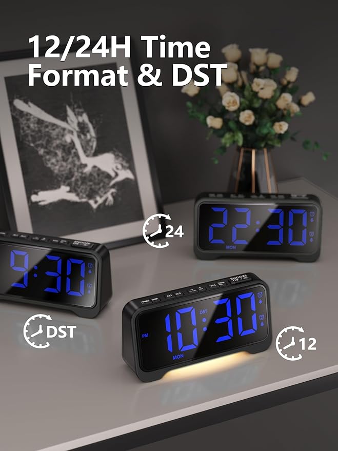 Mesqool Extra-Loud Alarm Clock with Bed Shaker for Heavy Sleepers, Vibrating & Buzzer Modes, Dual Alarms, USB Charging, Snooze & Battery Backup for Adults, Teens, Seniors