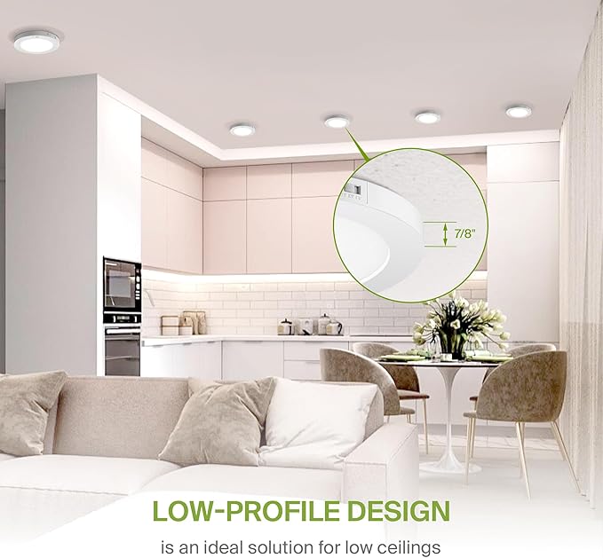 ASD LED 12" Round Flush Mount Ceiling Light Fixture, Low Profile Surface Lighting | 5CCT, Motion Sensored, Ultra-Thin, ETL Listed | 24W 1700LM 2700-6000K 120V | Kitchen, Hallway Lamp | White, 4 Pack
