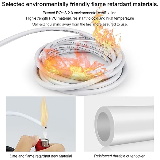 22 Gauge 2 Conductor Electrical Wire, 16.4FT Low Voltage 22/2 Tinned Copper Stranded 2 Wire Cable, 22 AWG White Flexible Extension Power Cord for Automotive, LED Lamp, Outdoor Landscape Lighting Etc