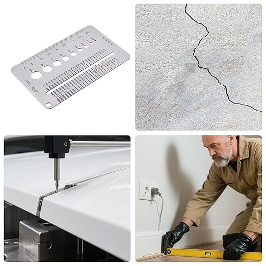 High-Precision Crack Width Gauge, Stainless Steel Precision Scale Home Inspection Crack Measuring Tool for Wall Inspection, Construction Monitoring, Home Maintenance