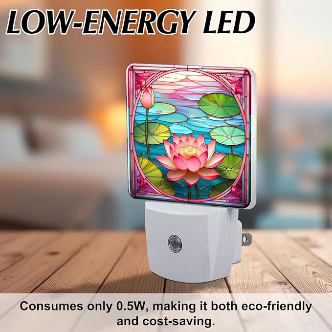 PODMemory Lotus Stained Glass Night Lights Plug into Wall for Room, Lotus Night Light LED for Bedroom