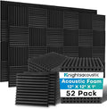 52 Pack Acoustic Foam Panels, 1 X 12 X 12 Inches Sound Proof Foam Panels for Walls, High Density Acoustic Panels Sound Absorbing, Black Noise Cancelling Studio Wedges (NOT INCLUDE ADHESIVE)