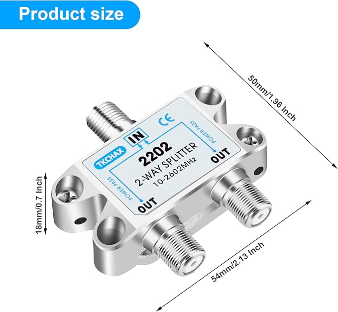 TKCHAX 2 Way Coaxial Cable Splitter,Support 10-2602MHz, RG6 Compatible, Nickel-Plated for Cable Splitter,Work with CATV, Satellite TV,Antenna System and MoCA Configurations