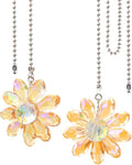 LEFERS Ceiling Fan Pull Chain, 2 Pieces 1.8" Crystal Glass Flower Pendants with 24" Ceiling Fan Chain Extender and Connector (Gold)