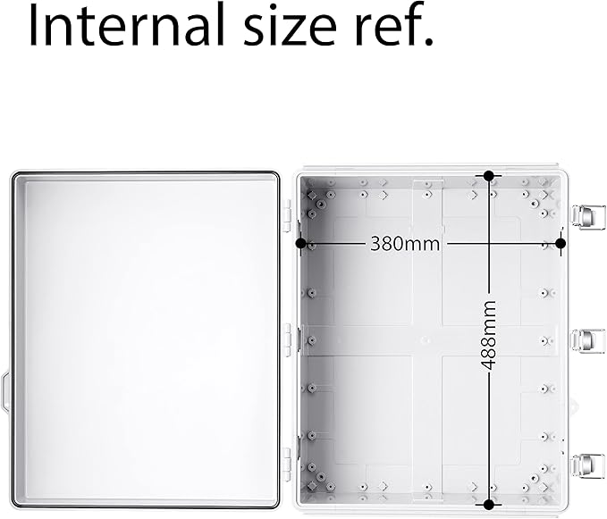 Gratury Junction Box, IP67 Waterproof Plastic Enclosure for Electrical Project, Hinged Grey Cover, Includes Mounting Plate and Wall Bracket 510×410×200mm (20"×16.1"×7.9")