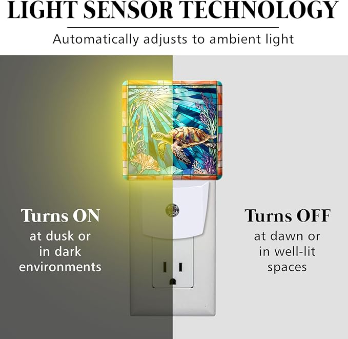 PODMemory Sea Turtle Stained Glass Night Lights Plug into Wall for Room, Sea Turtle Night Light LED for Bedroom