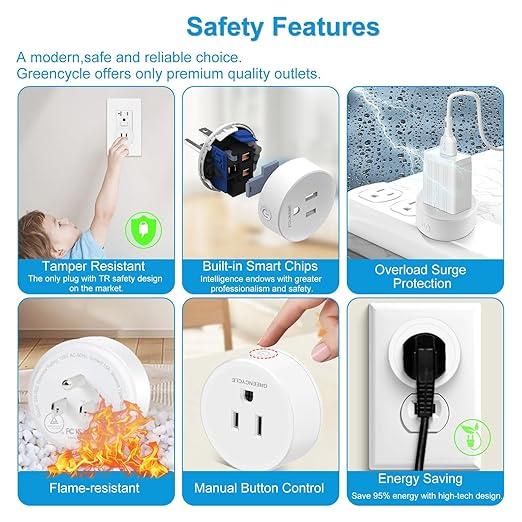 Remote Control Outlet,Greencycle Remote Light Switch and 2 Plugs,Wireless Light Switch,500ft Range,No Wiring Needed,15A/1500W for Household Appliances,FCC Certified,White
