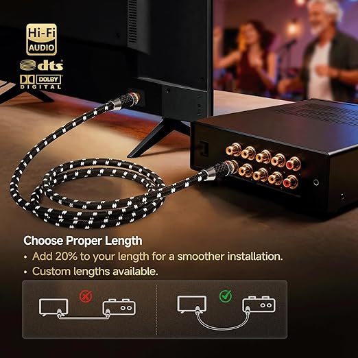 TODN Digital Coaxial Audio Cable 75-Ohm with OCC-Core 24K Gold-Plated RCA Connector for HiFi Audio Systems with Coaxial/Digital Out/SPDIF Interface (9.8ft/3m)