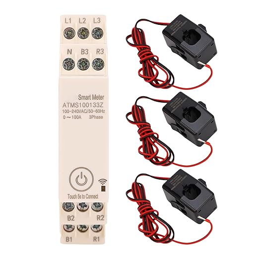 100A 3 Phase Power Meter Energy Consumption Electricity Usage Monitor with APP Control for Home School Dormitory Shopping Mall with Clamp Current Transformer DIN Rail Watt Kwh Frequency Meter