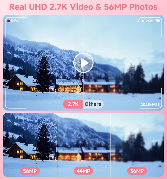 Digital Camera, 2026 Upgraded 56MP Pink Digital Camera, Dual Screens Cameras - Image 6