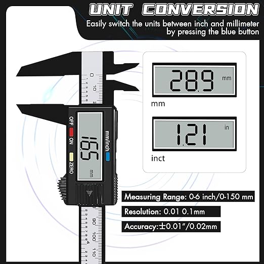 Simhevn Electronic Digital Calipers, inch and Millimeter Conversion,LCD Screen displays 0-6" Caliper Measuring Tool, Automatic Shutdown, Suitable for DIY/Jewelry Measurement (New150mm Black Plastic)