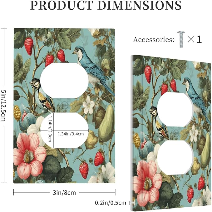Bvtewkhz William Morris Flower Duplex Outlet Wall Plate Cover Decorative Light Switch Covers Electrical Faceplate Switch Plates for Bathroom Kitchen Home