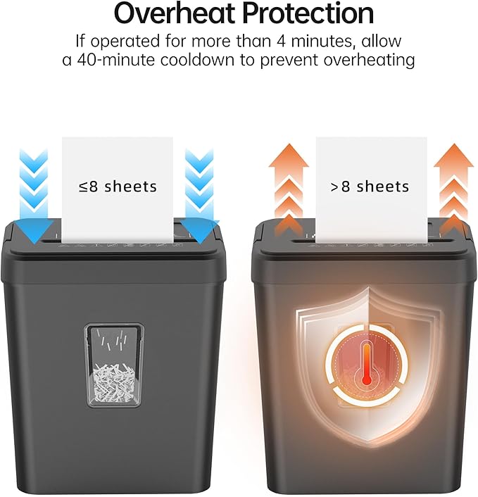 8-Sheet Cross Cut P-4 Security Paper Shredder, 4.2 Gal Bin with Portable Handle, Credit Card/Staple/Clip Shredder for Home Office