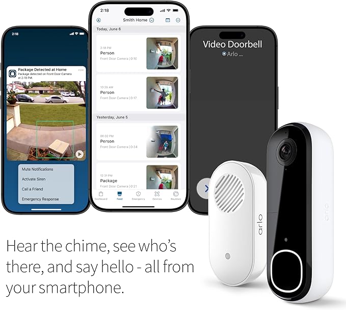 Arlo Video Doorbell 2K + Chime 2 (2nd Gen, Latest Release), Wireless or Wired Option, 2-Way Audio, Night Vision, Head to Toe View, Package Detection, Person & Vehicle Recognition, 1-Month Secure Plan