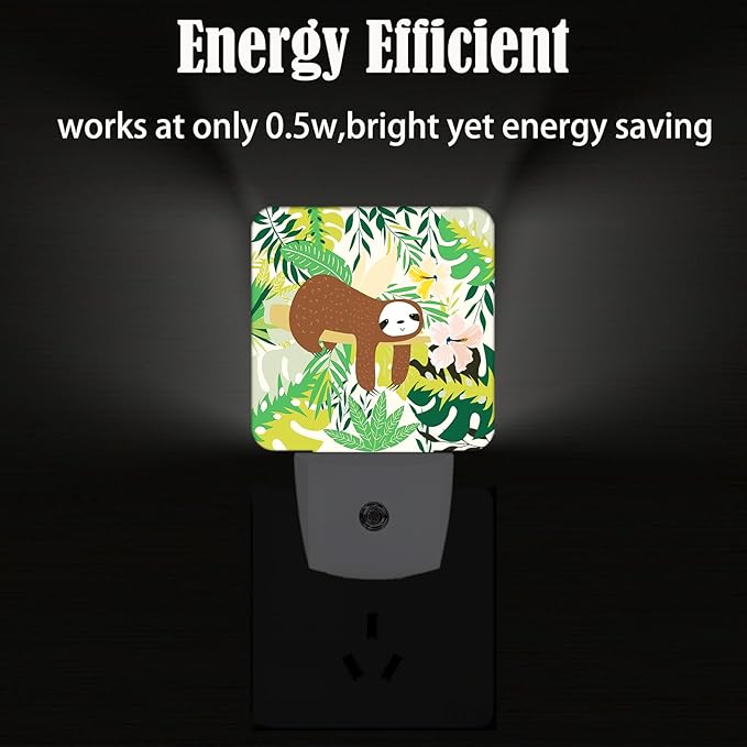 FSHVQKD Cute Sloth in Jungle Night Light,Plug-in Night Lights with Dusk to Dawn Sensor for Stairway,Hallway,Bedroom Sleep Friendly Ideal for Women/Girls/Boys Gift,0.5w