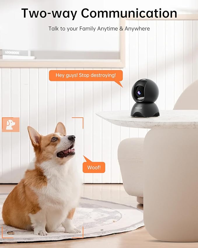 FOSCAM 3K 5MP WiFi Pet Cameras for Home Security, 2.4GHz Indoor Camera Baby Monitor with 360° Pan Tilt, 2-Way Audio, 20X Digital Zoom, Night Vision, AI Human Detection, Cloud & SD Card Storage