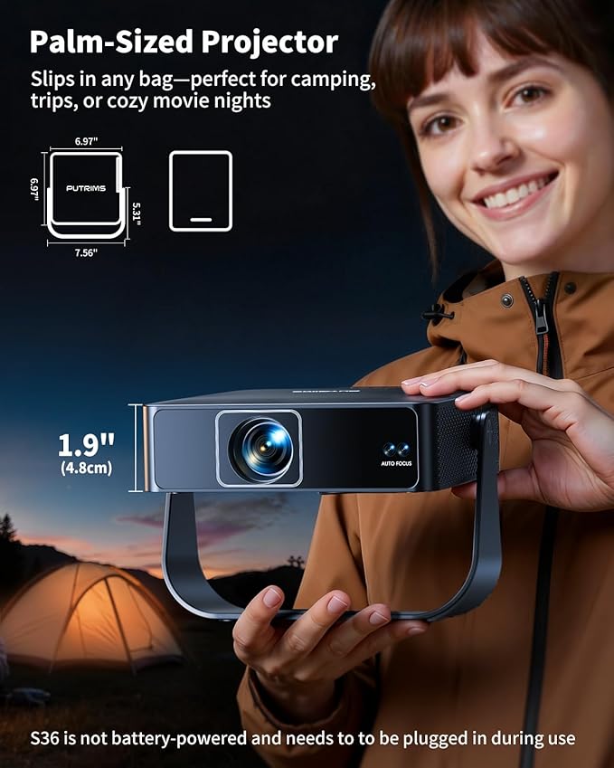 [Officially-Licensed Apps & Live TV & Auto Focus]Smart Mini Projector with WiFi and Bluetooth Ultra-thin, 4K Support Outdoor Movie Projector, Portable Native 1080P Projector for Bedroom/Home/Celling