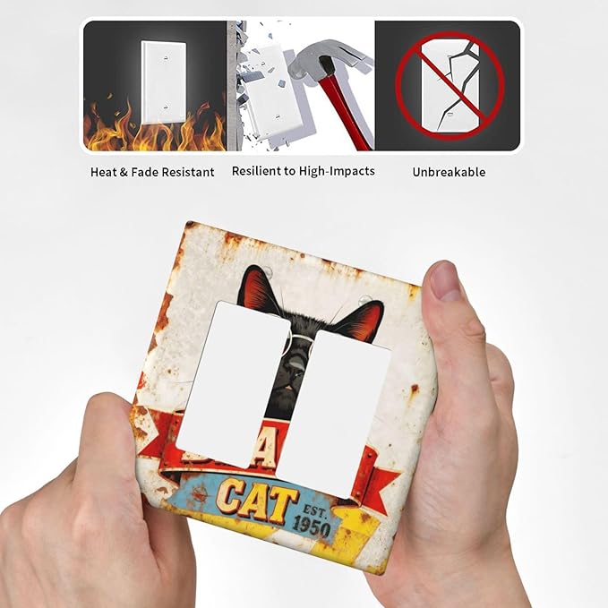 Bvtewkhz Black Cat Vintage 2 Gang Double Rocker Decorative Outlet Covers Light Switch Plate Electrical Receptacle Switchplate For Bathroom Kitchen Bedroom