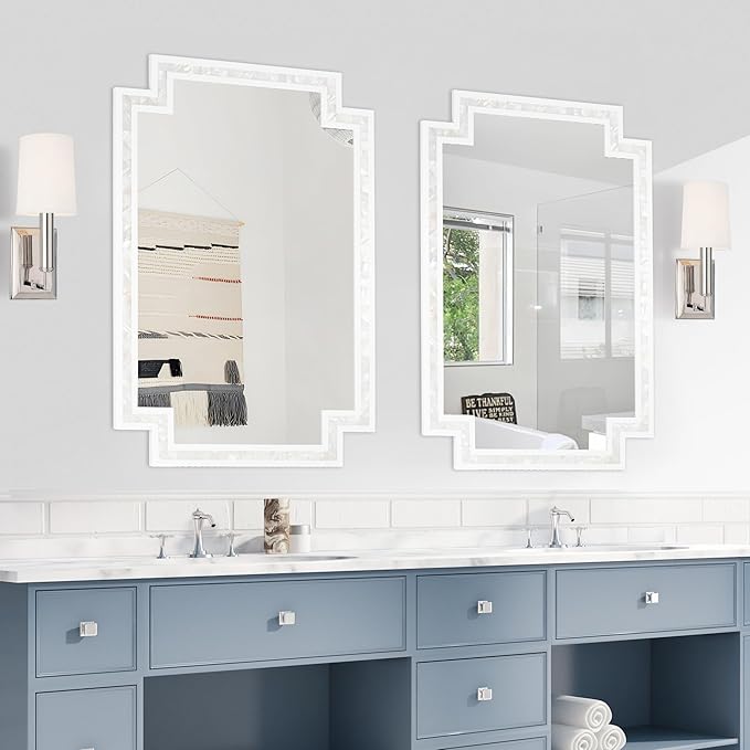 Tanmicoshomy 24 x 36 Inch Rectangle Mirrors for Wall, Natural Shell Framed Decorative Mosaic Mirror for Bathroom, Bedroom, Living Room or Entryway, Wall Mounted Horizontal or Vertical