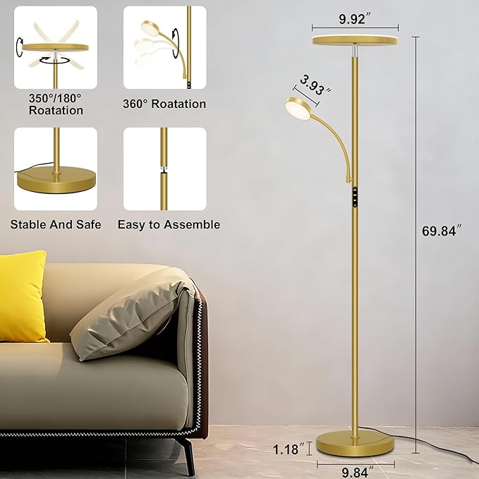 Aulaiyi Floor Lamps for Living Room,42W/4200LM Bright Floor Lamp,2-in-1 Dimmable Standing Lamp with Reading Light,69'' Tall Lamp with Remote & Touch Control, Modern Floor Lamp for Bedroom,Office