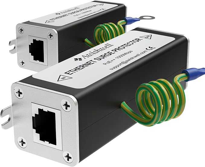 Awishwell Ethernet Surge Protector Gigabit, 5 Pack 20KA PoE++ Network Protection, RJ45 Surge Protector-Lightning Arrestor CAT5/CAT6 Thunder Arrestor-Mounting Flange, Unique Design