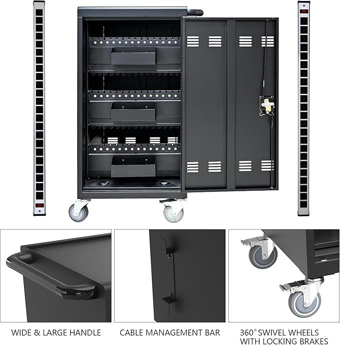 45 Device Mobile Charging Station for Laptops/Tablets/iPads/Chromebooks,45 Bay Lockable Charging Cabinet with Cable Management & Power Strip Included, Laptop & Tablet Storage Carts,Easy Assembly
