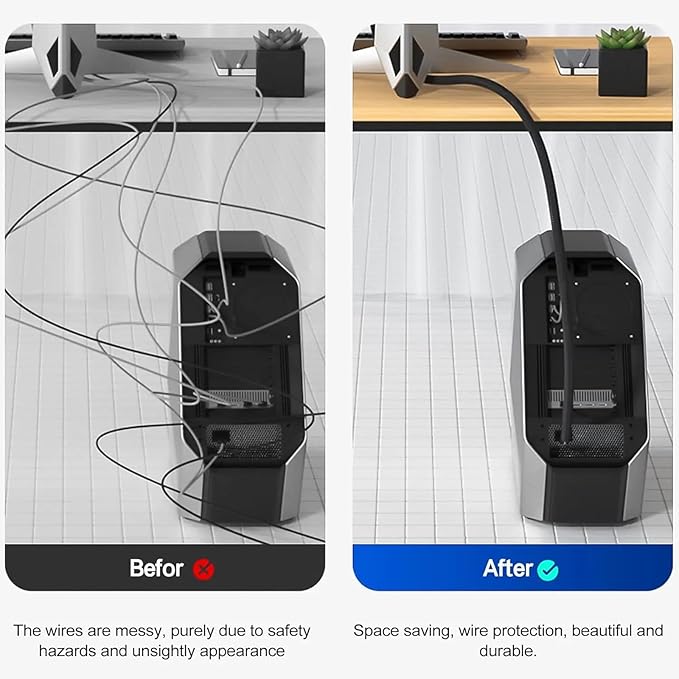 GBSCLOVER Wire Cord Protector Wire Loom Tubing, 25ft - 1/4 inch Cable Sleeve Split Sleeving for USB Cable，Computer Electrical Wire Power Cord Audio Video Cable Black