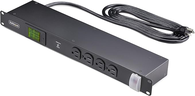 StarTech.com 16-Outlet Horizontal Rack Mount Metered PDU, 1U Server Power Strip w/Surge Protector, 8ft/2.4m Power Cable, TAA