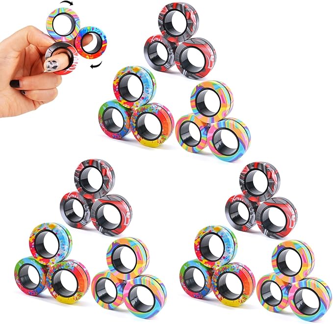 Cevioce Valentines Day Gifts for Him 8+ Year Old Teen Boy Adults, Magnetic Rings Fidget Toy Set, ADHD Anxiety Magnetic Fidget Toys Adults Fidget Spinner Rings for Relief, Easter Basket Stuffers 5