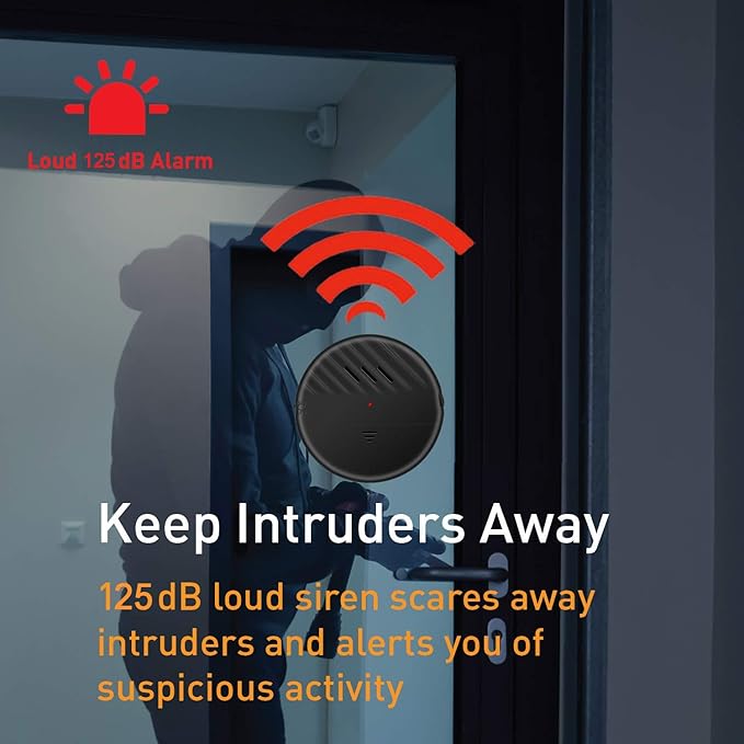 EverNary Window Vibration Alarm,5Pack-125dB Loud Ultra-Slim Anti-Theft Alarm for Door and Window Glass Break Sensor Alert with Adjustable Sensitivity (5, Black)