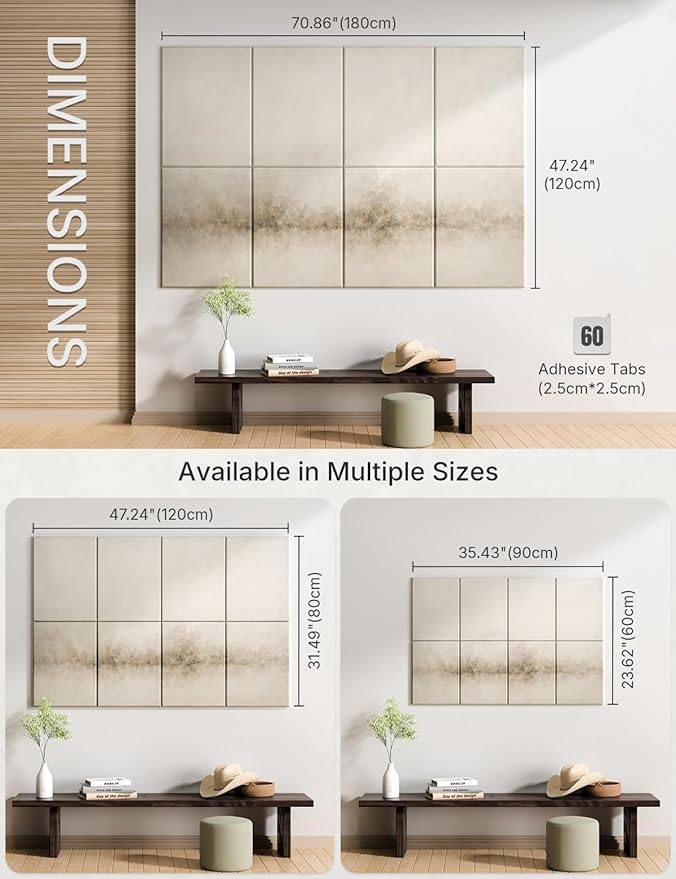 Wall Art Acoustic Panels,70''×47''Sound Absorbing Panels-8-Pack with 60 Adhesive Tabs, Decorative Sound Absorbing Panels for Living Room and Recording Studio, Offices-Dawn Embrace