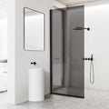 Bathroom Shower Door Screen, 34 in. W x 74 in. H Single Panel Frameless Shower Screen with Tempered Glass, for Bathroom and Bathtub, Smoked Gray Shower Door Screen with Matte Black Rods