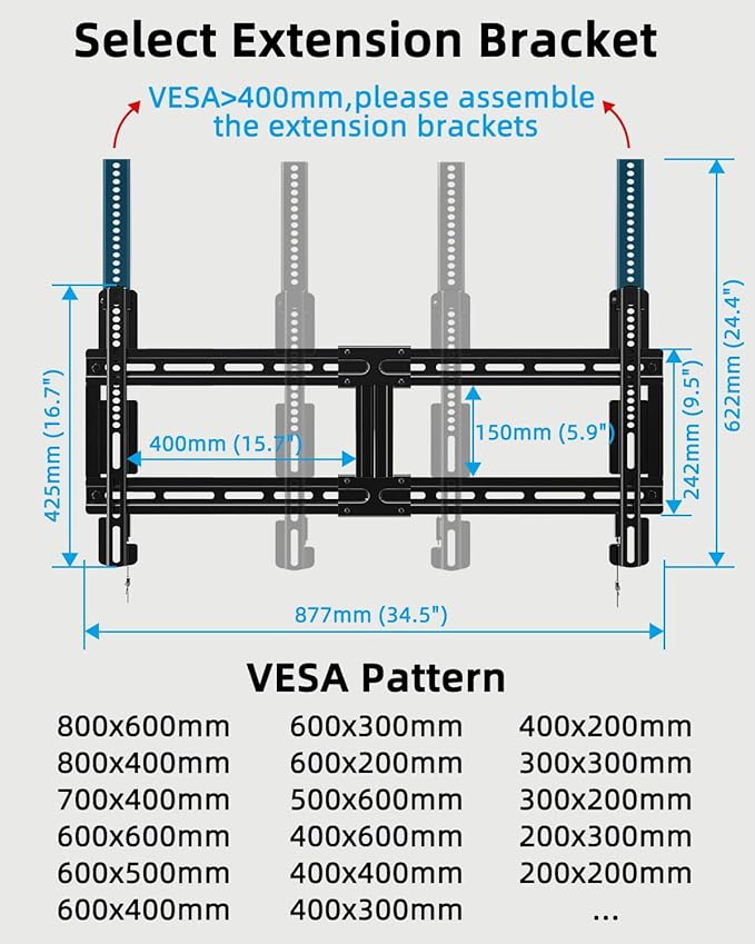 HOME VISION Ultra Slim Fixed TV Wall Mount Bracket for 42-100 Inch Flat/Curved Screens, Max VESA 800x600mm, 200lbs Capacity, 0.86" Low Profile, Universal, Heavy Duty, HV8802