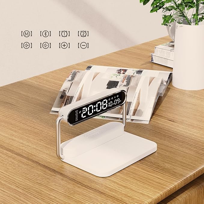 4-in-1 Multifunction Mobile Wireless Charger with Colorful Night Lights, Bluetooth Speaker, Digital Clock Alarm