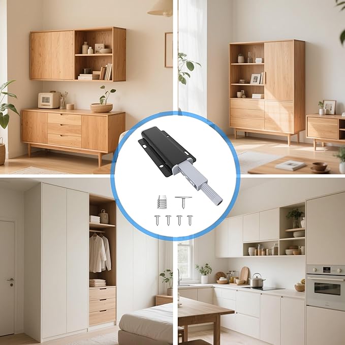 3 Pack Push to Open Cabinet Hardware, Touch Latches for Cabinet Doors, Magnetic Cabinets Latch, Magnetic Push Latches for Cabinets to Open Latch，Black