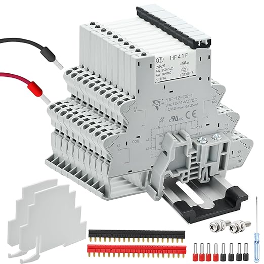 UL Listed 10Pcs Electromagnetic Relay for PLC;24V Relay Din Rail; 24VDC and 24VAC Both; SPDT 6 Amp Push in Socket Screw-Free Wiring