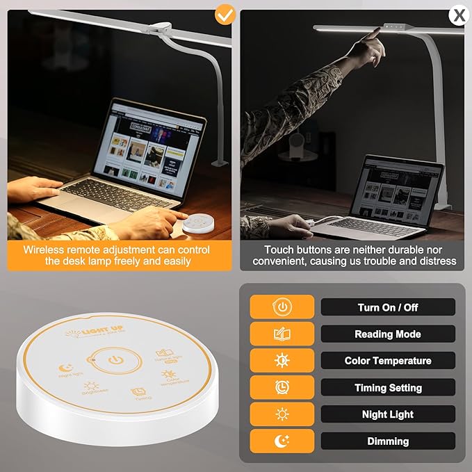 Pzloz Led Desk Lamp for Office Home - Eye Caring Architect lamp with Clamp,Dual Screen Computer Monitor Work Smart Light: 24W 5 Color Flexible Adjustable Lighting Table Lamp for Study Drafting Beige