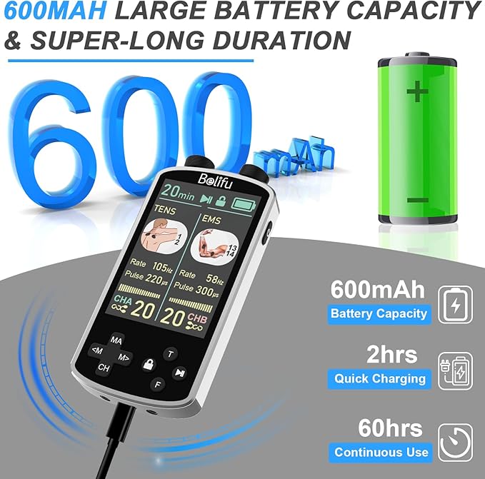 TENS EMS Unit Muscle Stimulator for Pain Relief Therapy - 4 in 1 TENS & EMS & Relax & Custom Frequency+Pulse - Muscle Massager 36 Modes 20 Intensity, Memory & Favorites Function, 3.8" Color Display