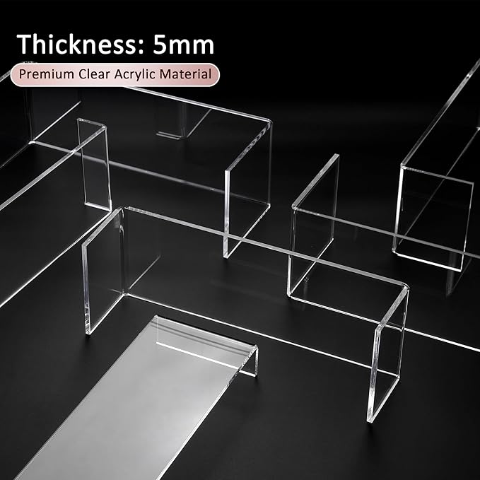 LFTYTUO 2 Set Large Acrylic Clear Display Risers, 3 Sizes 12" Rectangular Showcase Collectibles Display Shelf, 5mm Thick Desktop Display Stand Holder for Figures, Jewelry, Perfume, Toys